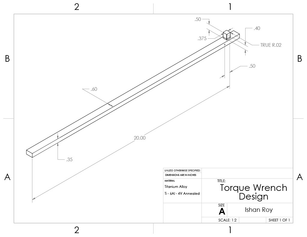 CAD model with key dimensions